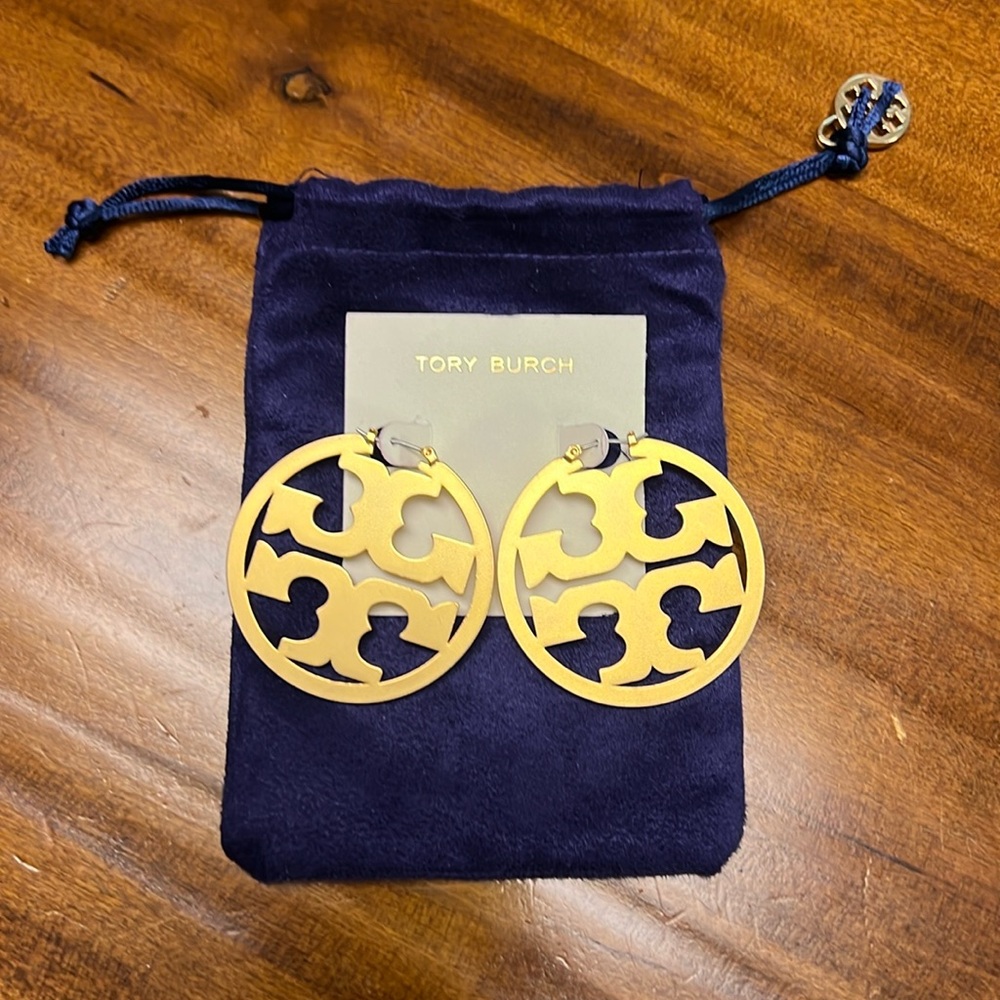Tory Burch monogram Miller Statement gold earrings BNWT